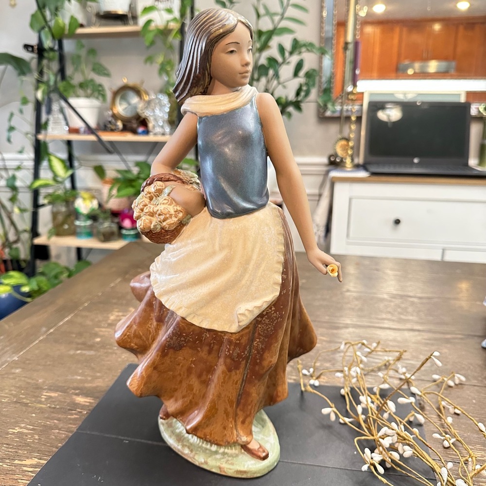NAO by Lladro 14 " Tall Large Figurine Spanish Girl Holding a Basket of Flowers